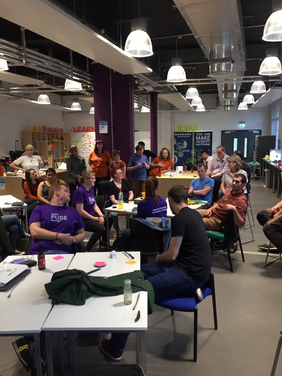 FabLabSund's tweet image. Participants presenting work produced during the past 12 hours #fuseHCI @CreativeFuseNE