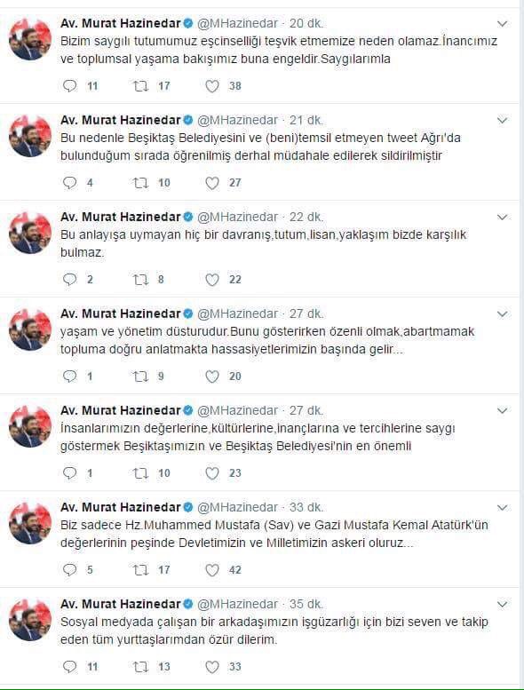 . <a href="/sedef_cakmak/">Sedef Çakmak</a>'tan Hazinedar'a ‘özeleştiri’ çağrısı! bit.ly/2sFAqTp <a href="/murathazinedar/">Murat Hazinedar</a> <a href="/BesiktasBel/">Beşiktaş Belediyesi</a> <a href="/BesiktasLGBTI/">Beşiktaş LGBTİ</a> #LGBT