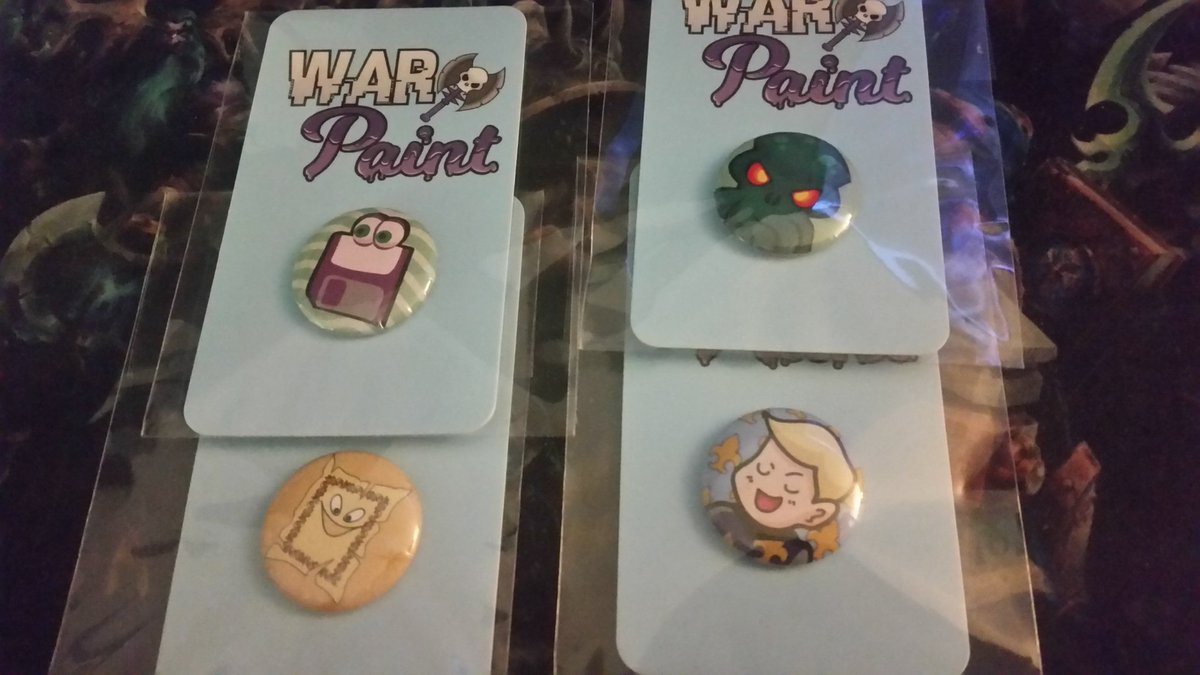 Fairgrim's tweet image. My War Pins arrived just in time for some Cthulhu madness with a full day of July 4th DnD. @Defebwar @WarPaintArtShop
