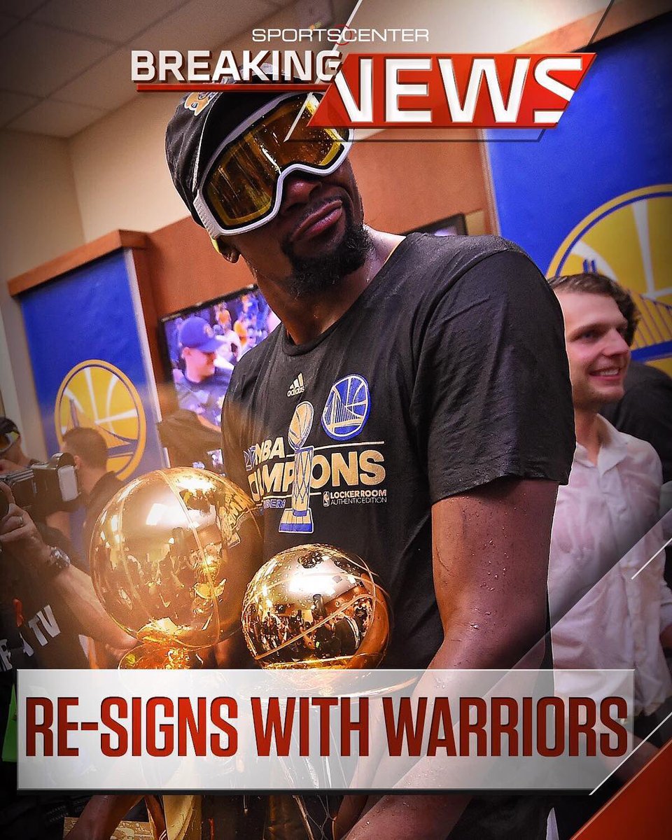WORLDSTAR's tweet photo. "Breaking: Kevin Durant will agree to a two-year, approximately $53 million deal, league sources tell ESPN." @SportsCenter 🏀🙌 https://t.co/ukSWe8sr5t