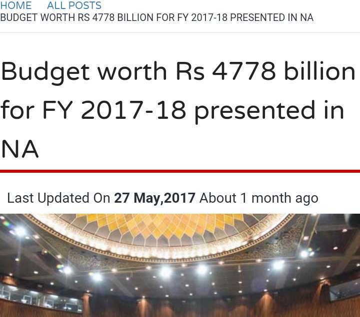 De__gaulle's tweet photo. @Sarphireee Stop spreading lies. Pakistan Total Budget 2017-18 = Rs 4778 Billion. Defence Budget 2017-18 is Rs 920 Billion. Its 920/4778= 19%. https://t.co/N7IuYyXbS7
