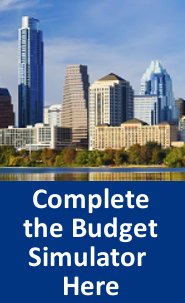 austintexasgov's tweet photo. What are your budget priorities for Austin? Fill out the Austin Budget Simulator &amp; let your voice be heard! https://t.co/a8T7ZFYv7X #atx https://t.co/lFcq0HmgCX