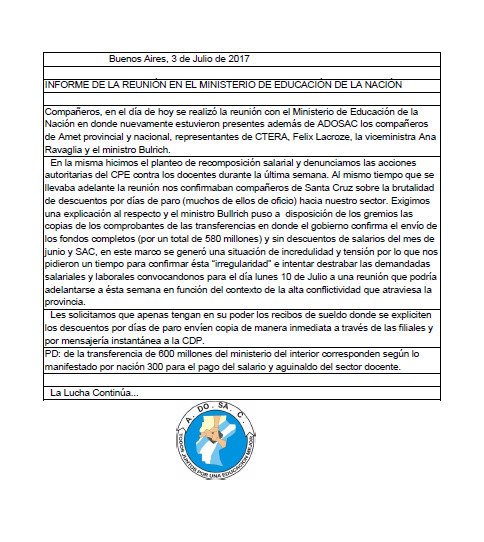adosacP's tweet photo. Informe de Reunión realizada esta tarde en el Minist de Educación de la Nación. Y copia de transferencia de fondos https://t.co/WXI4bzGcnt