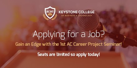 Keystone_KCBT's tweet photo. Applying for a Job? Gain an Edge with the 1st AC Career Project Seminar! Find out more at: https://t.co/8YuCYrknAl  #ACCareerProject #kcbt https://t.co/Nsu4KZxQPl