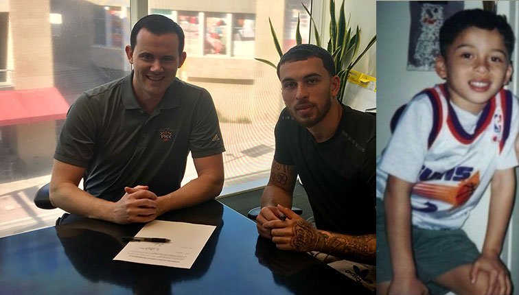 Suns's tweet photo. Suns have signed Mike James, @TheNatural_05, an NBA rookie who has stood out playing in Europe the past 5 seasons. https://t.co/OeSO5Quq1d https://t.co/HEsUsypTTv