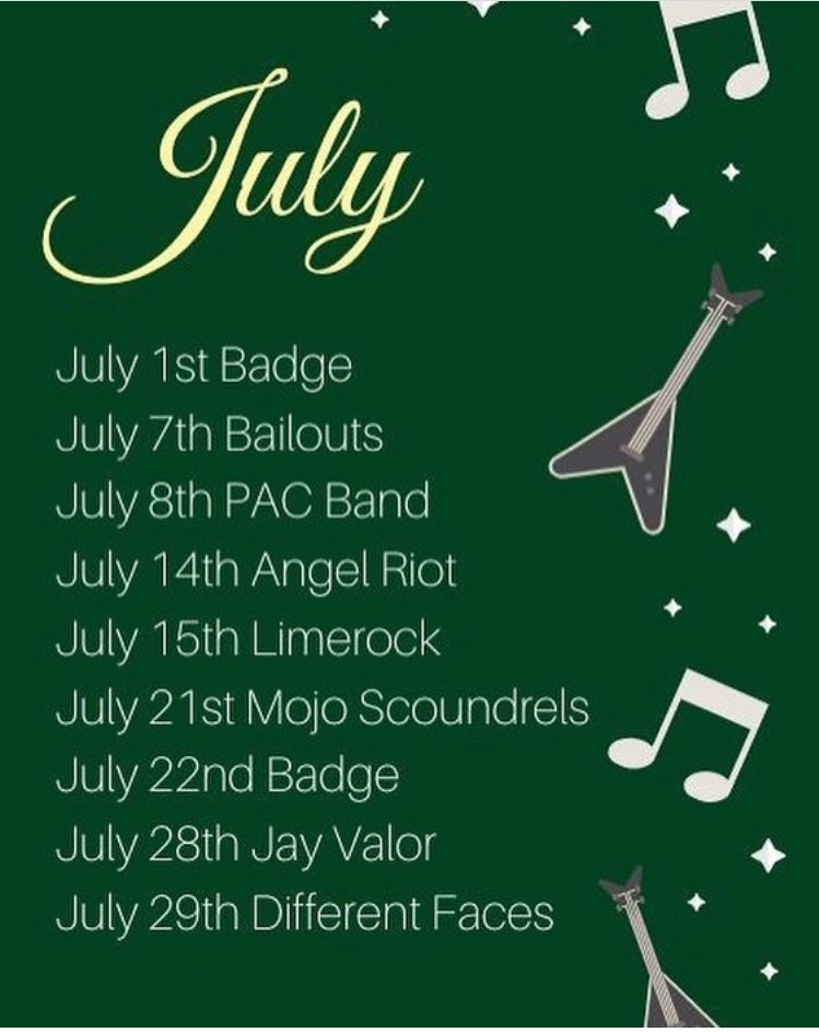 ScullysTavern's tweet photo. July is here and we are ready with your new weekend plans! Join us for #livemusic and #goodtimes 🎸🥂🍻 https://t.co/GiTIAlcmuM