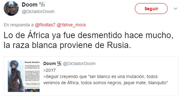 Lo de África ya fue desmentido hace mucho, la raza blanca proviene de Rusia.