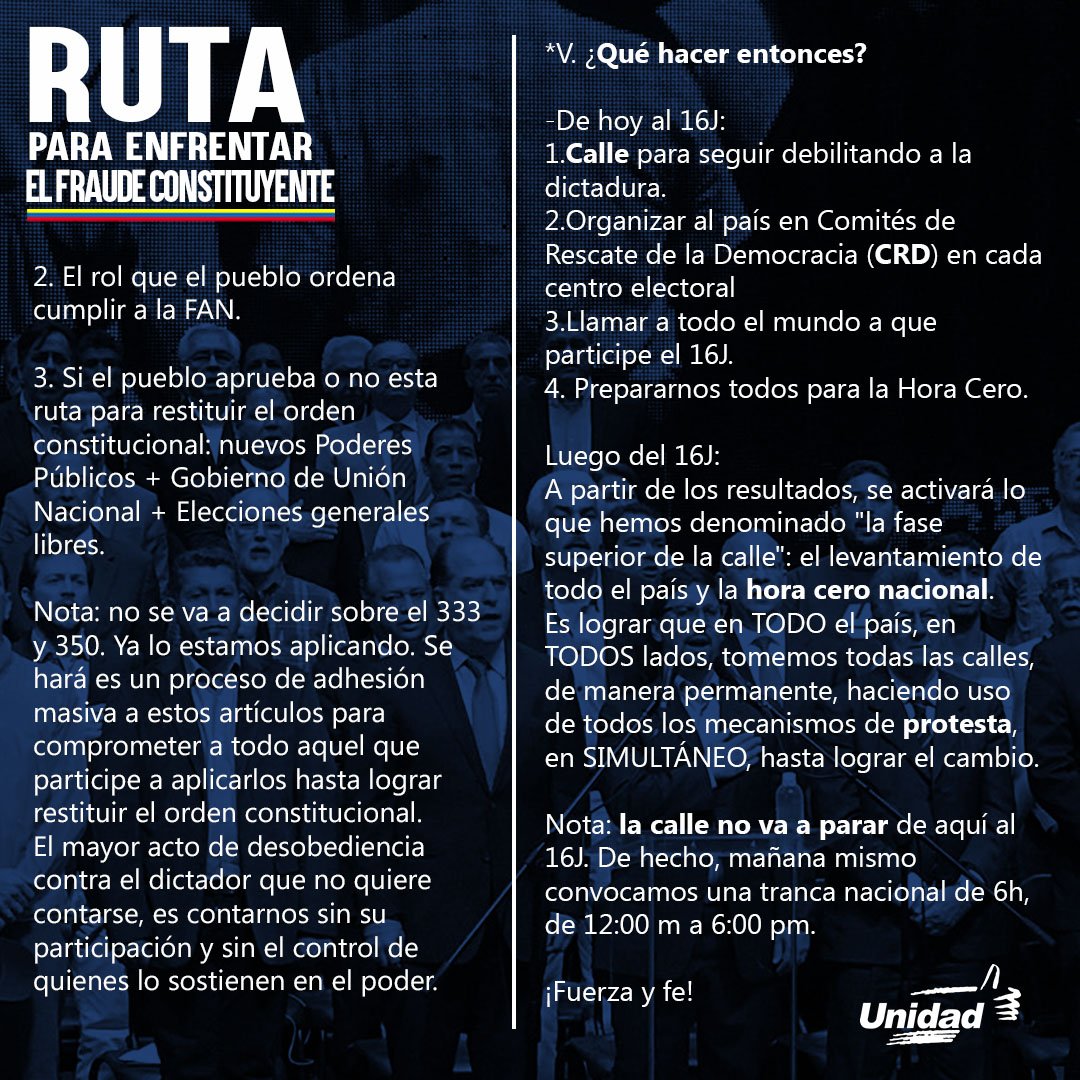 FreddyGuevaraC's tweet photo. Sobre plebiscito convocado por @unidadvenezuela para el #16J y ruta para enfrentar al fraude Constituyente. Dale RT y difunde. https://t.co/1QXGZvCgwF