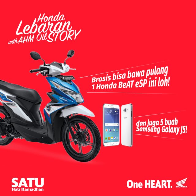 welovehonda's tweet photo. Ada 1 Honda BeAT utk pemenang utama, 5 HP Samsung Galaxy J5 utk 5 pemenang mingguan #AHMOilStory https://t.co/Gv3w13FOko