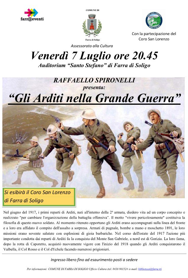 A Farra di Soligo Venerdì 7 luglio "gli Arditi nella Grande Guerra" #Centenario