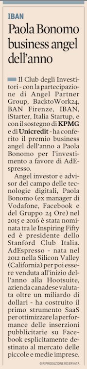 Premiata ieri sera da <a href="/clubinvestitori/">Club degli Investitori</a>. Per la cerimonia di premiazione sempre portfolio company: scelto look Antonio Marras su <a href="/drexcodecom/">DREXCODE</a>