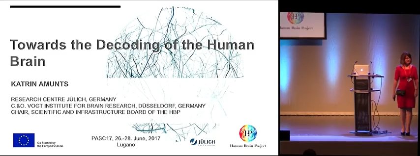PASC_Conference's tweet photo. Video of Katrin Amunts on Towards the Decoding of the Human Brain during #PASC17: https://t.co/QLL2VbY7hT @HumanBrainProj #HumanBrainProj https://t.co/TwZHfLBz0o