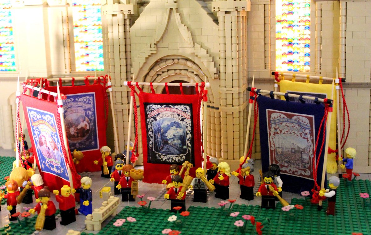 durhamcathedral's tweet photo. Our mini miners' banners are assembled in preparation for @durhamgala! #DurhamCathedralLEGOBuild #charitytuesday @ThisisDurham @moreDurham https://t.co/PgwqGpCOAt