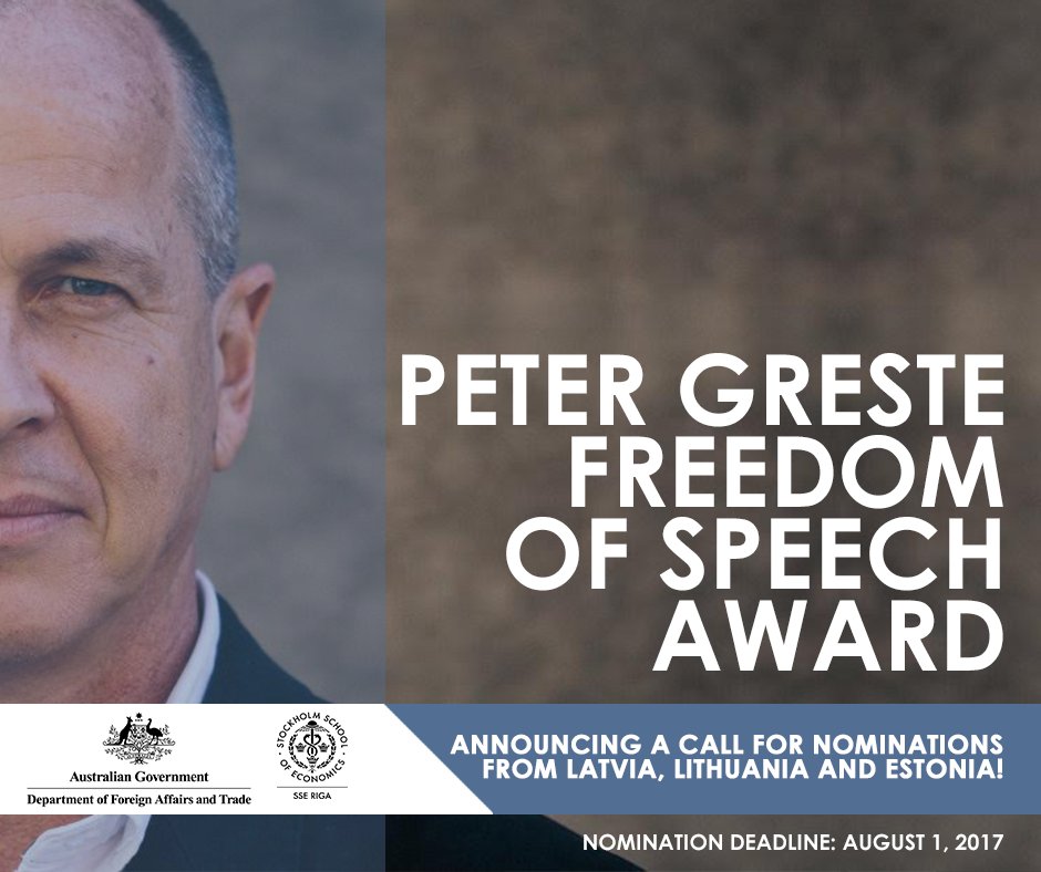 Pleased to support @SSE_Riga in launching @PeterGreste Freedom of Speech Award in the #Baltics! #FreedomofExpression #Oz4HumanRights