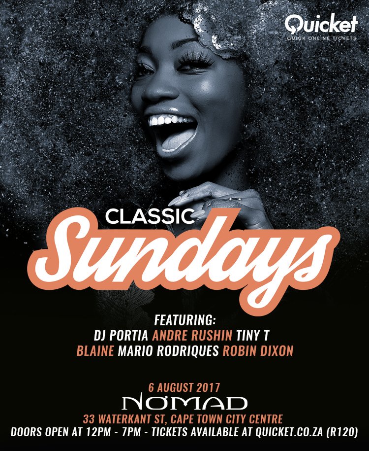 ClassicSundaySA's tweet photo. We are ready for you, new venue, new line up and another surprise for you. #ClassicSundays #Nomad #ClassicTracks https://t.co/kpK8mahvYD