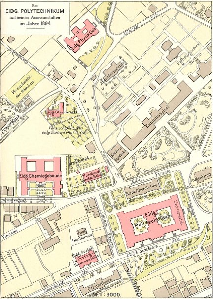 Zurück  in die Vergangenheit: Die ETH Zürich bestand im Jahr 1894 aus sechs Gebäuden. Dazu gehörte auch eine "Festigkeitsanstalt".