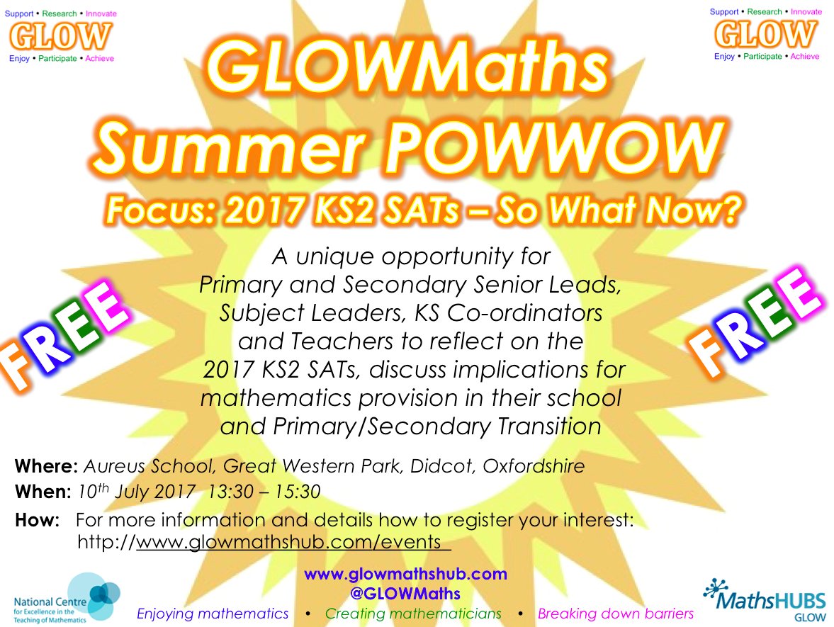 GLOWMaths's tweet photo. Places going fast for FREE Summer #POWWOW @AureusSchool ... Book now https://t.co/bdbDn6iPPQ #MissItMissOut #MathsGLOWs #mathschat @ncetm https://t.co/586e3JAmOH