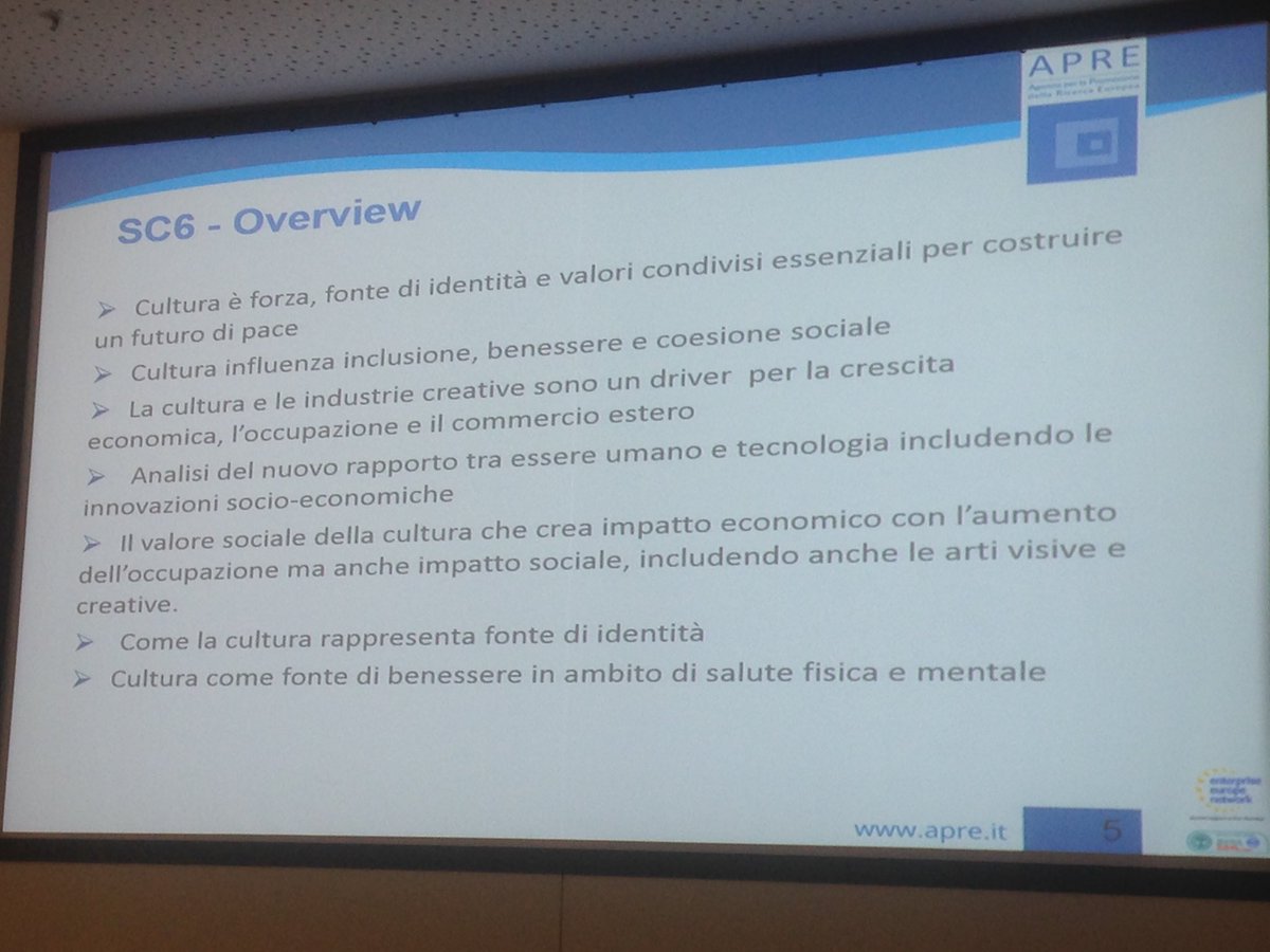 #H2020 per la #Cultura: Cosa ci attende? Cultura per creare lavoro ed #inclusionesociale. #H2020Culture