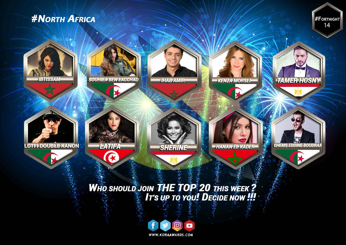 kora_awards's tweet photo. #Top20KORA #AfricanMusic #NorthAfrica #Fortnight14 
Who should join the TOP 20 this Fortnight? 👈
Videos here ▶️ https://t.co/O4baBTyZNk https://t.co/ucSiACkUbM