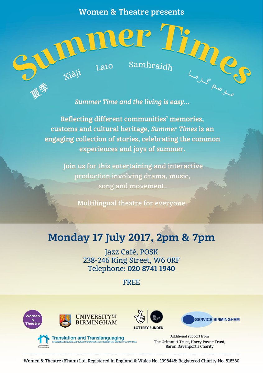 FREE theatre <a href="/posklondon/">POSK Polish Centre London</a> Mon 18 July 2pm &amp; 7pm. Stories about summer from older adults - accessible for all. Please RT