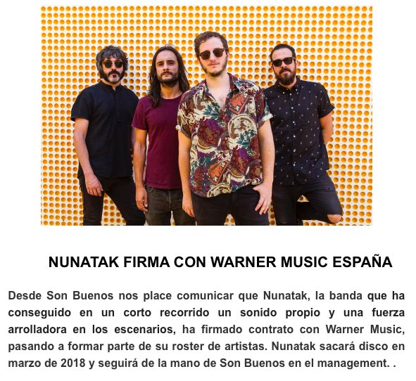 ¡Bravo por esos <a href="/HolaNunatak/">Nunatak</a>! Y también por esa <a href="/WarnerMusicES/">Warner Music Spain</a> que sigue apoyando el talento emergente nacional :)