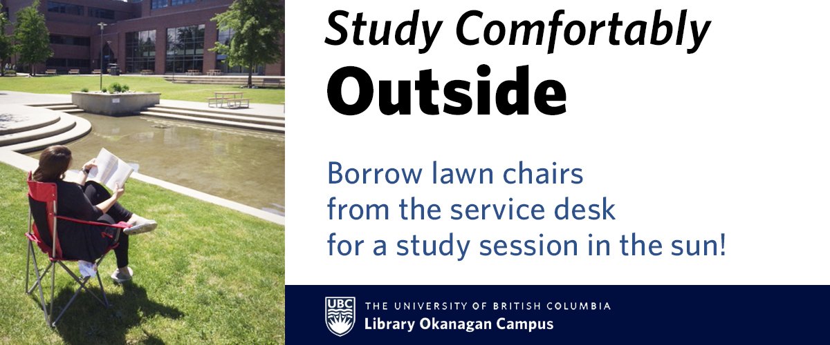 UBCOLibrary's tweet photo. Borrow lawn chairs from the Library Service Desk for a study session in the sun! #StudyComfortably https://t.co/fD1IgNcAHM