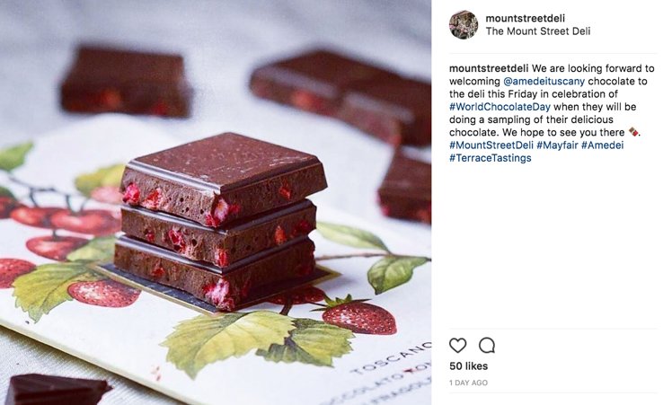 RMG_PR's tweet photo. Be sure to pop along to @MountStreetDeli this coming Friday for #WorldChocolateDay from 2.30 - 3.30pm to try some samples of @amedeituscany! https://t.co/UbqkynExnp