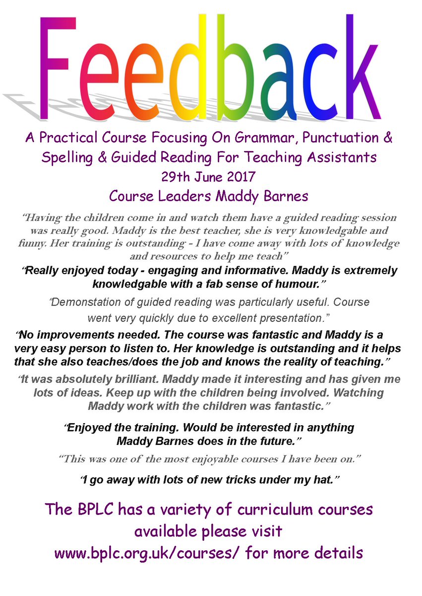 Our course for TAs with <a href="/MoonMaddy/">Maddy Barnes</a> received superb feedback - thank you Maddy - See you next week for KS2 training  ow.ly/R9bj30djqA0