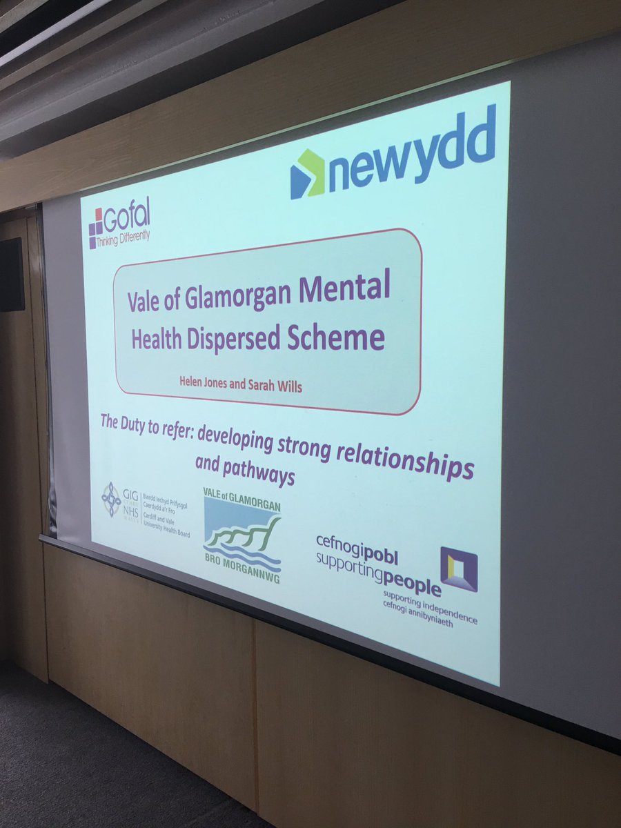 Sharing our innovative pathway to <a href="/Gofal_/">Gofal</a> 's supported housing w/ <a href="/VOGHousing/">Vale Housing</a> @NewyddHousing <a href="/CV_UHB/">Cardiff and Vale University Health Board</a> to English LAs #NPSSConference2017