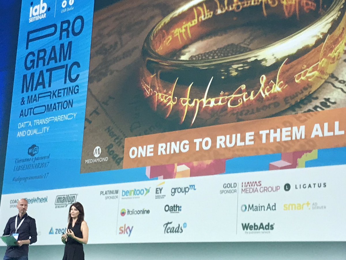 tweetgio's tweet photo. #rightpeople "One ring to rule them all" #iabprogrammatic17 #unifiedview #customercentricity #mediamond @paolacolombo https://t.co/VdHNvOE4Wh