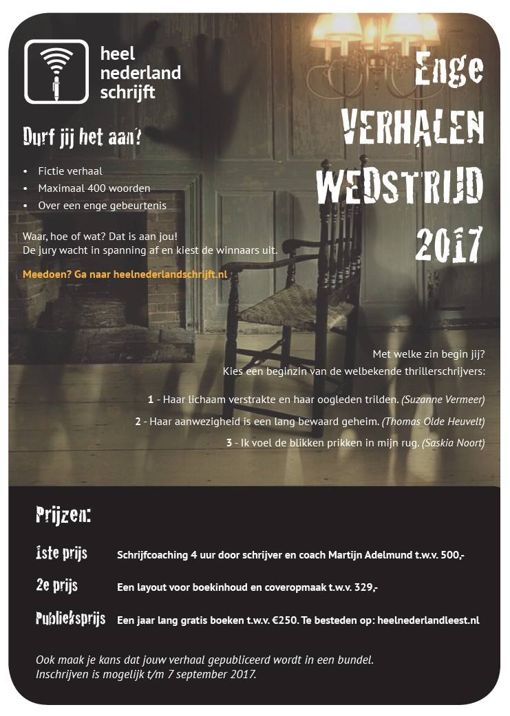 Hou jij niet alleen van lezen maar ook van schrijven? Doe dan mee met de schrijfwedstrijd van <a href="/HeelNLSchrijft/">HeelNLSchrijft</a> heelnederlandschrijft.nl/page/actueel-15
