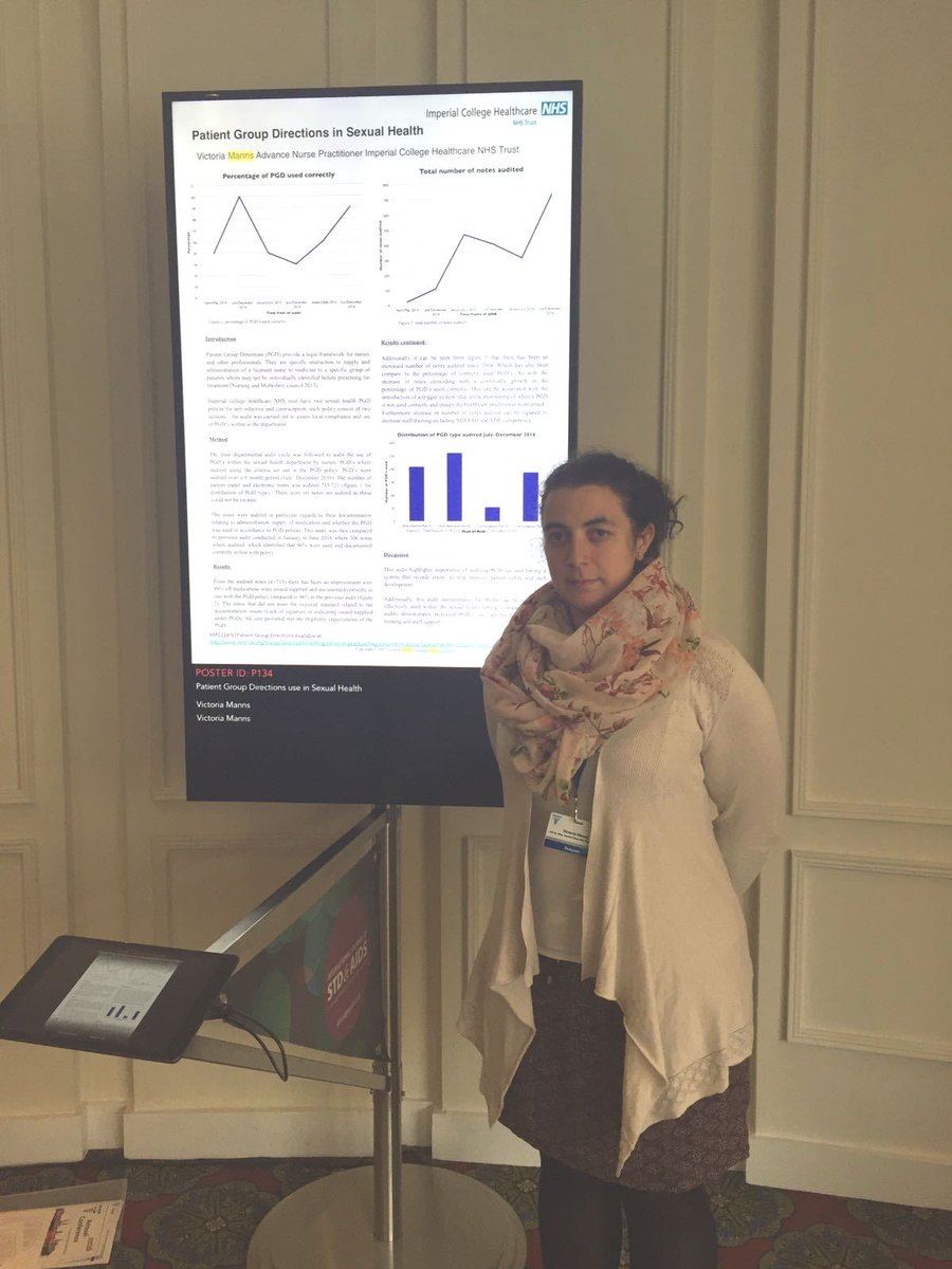 ImperialNHS's tweet photo. Vicky Manns, advanced nurse practitioner at #JefferissWing with her poster evaluating patient group directions in sexual health at #BASHH17 https://t.co/LGKruSVAUj