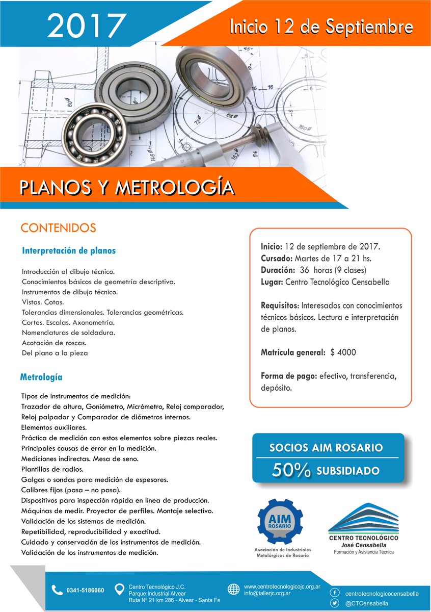 Curso de Interpretación de planos y metrología. Cupos limitados. 0341-5186060