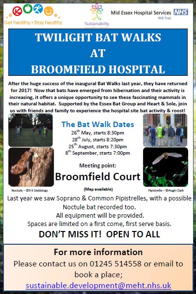 ActiveEssex's tweet photo. Get active in the Summer Evenings with Twilight Bat Walks at @broomfieldnhs @MEHTSustainabi1 #StepIn2summer https://t.co/ulv9142nXV