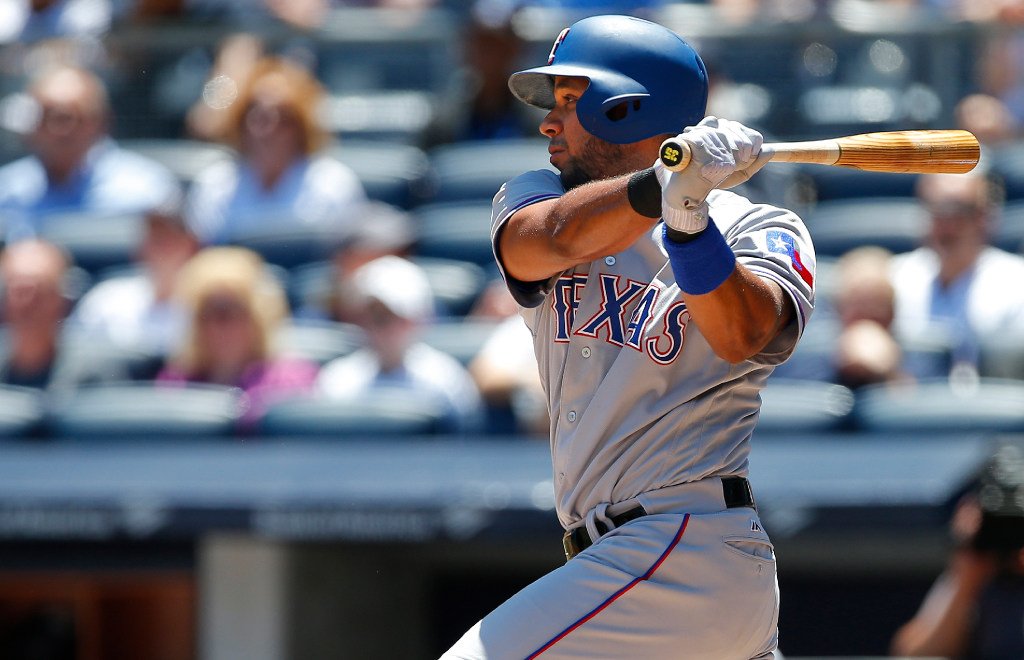 ESPNInsights's tweet photo. Elvis Andrus: First player since Mike Trout in 2013 with 10 HR, 50 RBI, 20 SB, .300 BA through his team’s first 82 games. https://t.co/OdcS3LbvIN