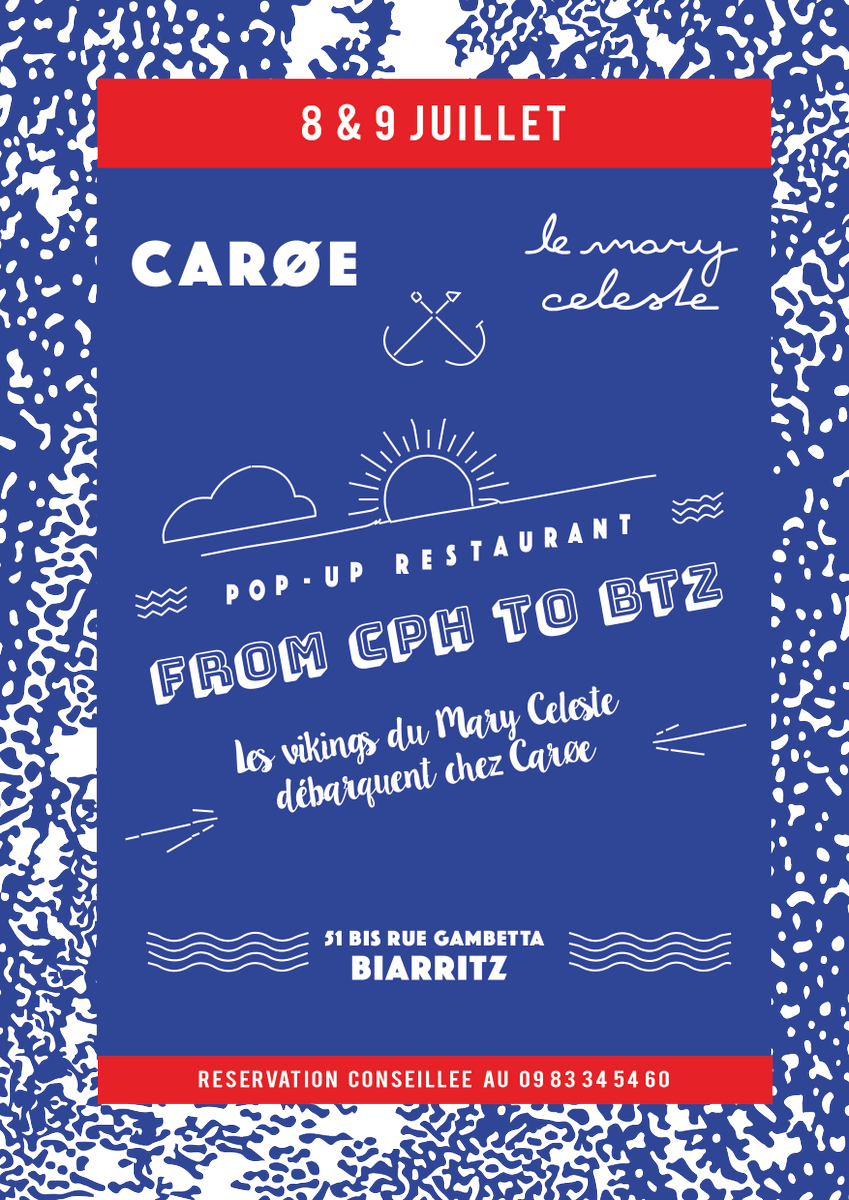 Les 8-9 juillet Mads Christensen et Simon Wittrup prennent les commandes du CAROE BIarritz. #popup #bar #restaurant ow.ly/AYZm30djJqh