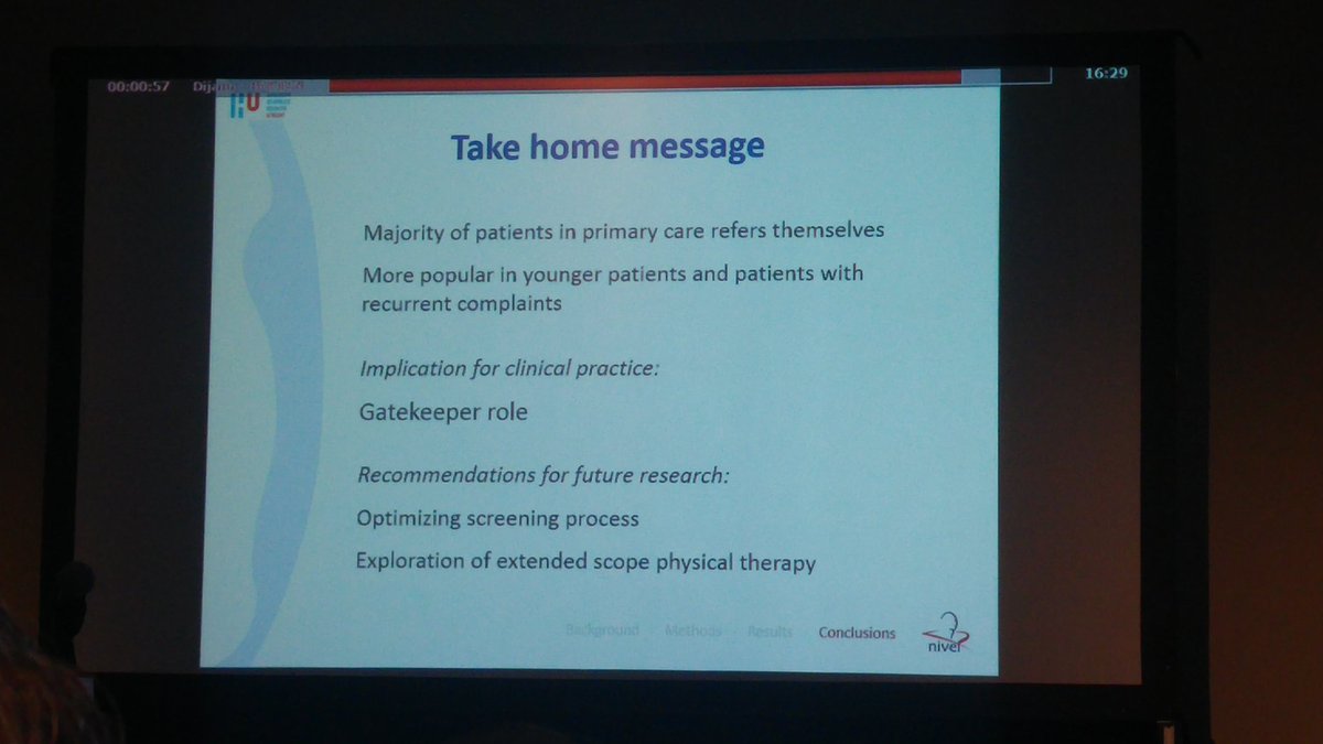 Di-Janne provides an overview of 10 years of self-referral to physiotherapy in The Netherlands, based on @NIVEL_research data #WCPT2017