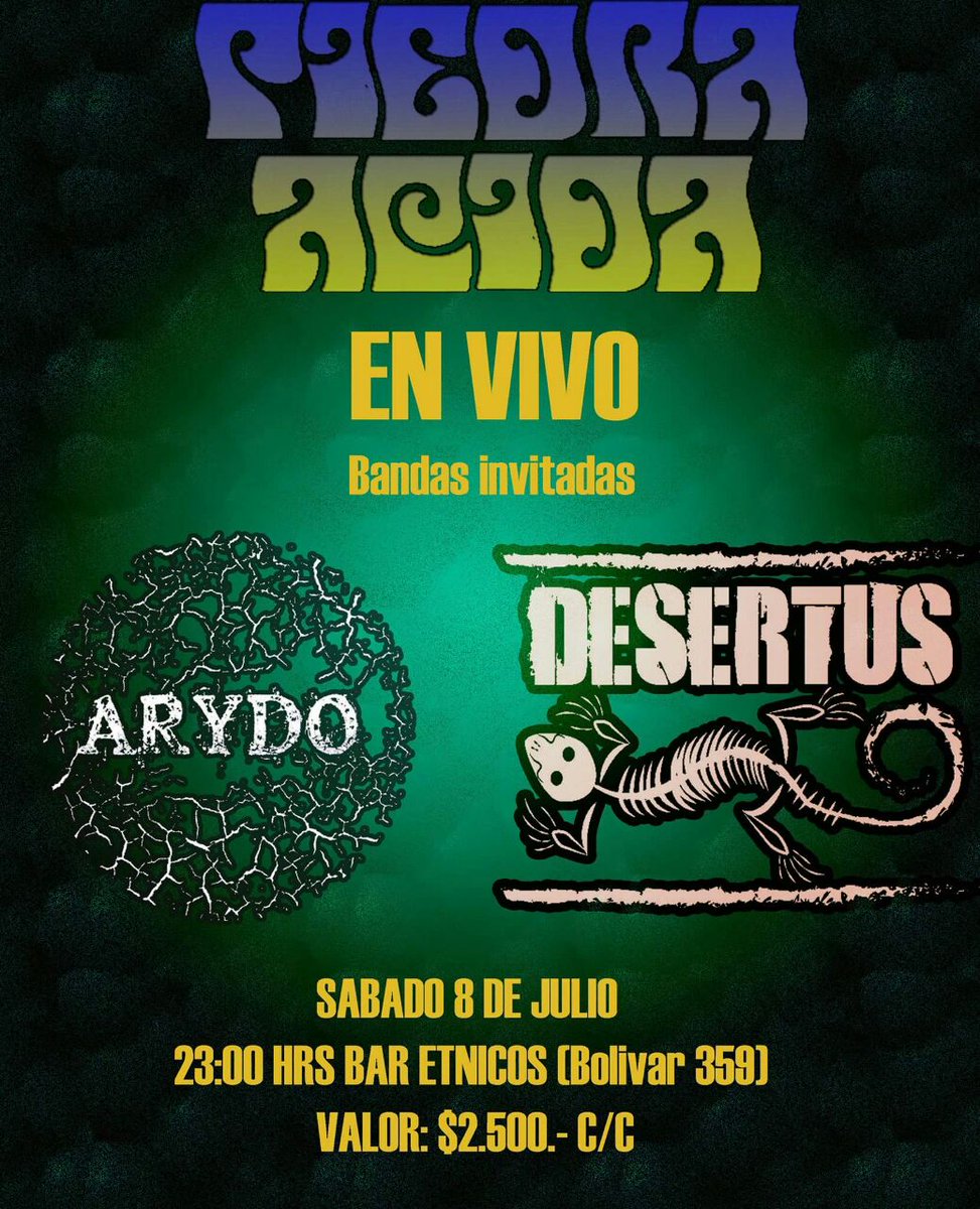 Piedra_Acida's tweet photo. Recuerden que este sábado 8 de julio es el encuentro de Rock y Stoner en Étnicos Bar, desde las 23:00 hrs. Adhesión $2500 https://t.co/7EeftM2kAR