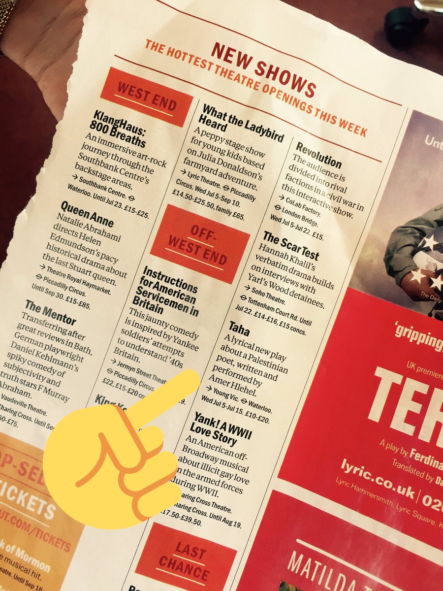 youngvictheatre's tweet photo. #Taha is one of @TimeOutLondon's top picks of the @shubbakfestival in today's @timeout! Catch it while you can - only in town for 10 days 🎉 https://t.co/JVAK47dubm