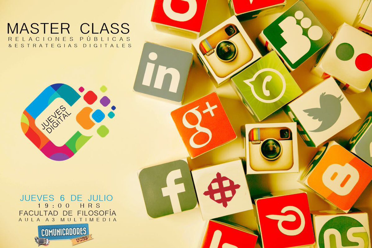 ComunicaUCSG's tweet photo. ¡Te invitamos a la #MasterClass del #JuevesDigital en la Facultad de Filosofía a las 7pm en el aula A3! #RelacionesPúblicas @ucatolicagye https://t.co/jo8Gv4UNBw