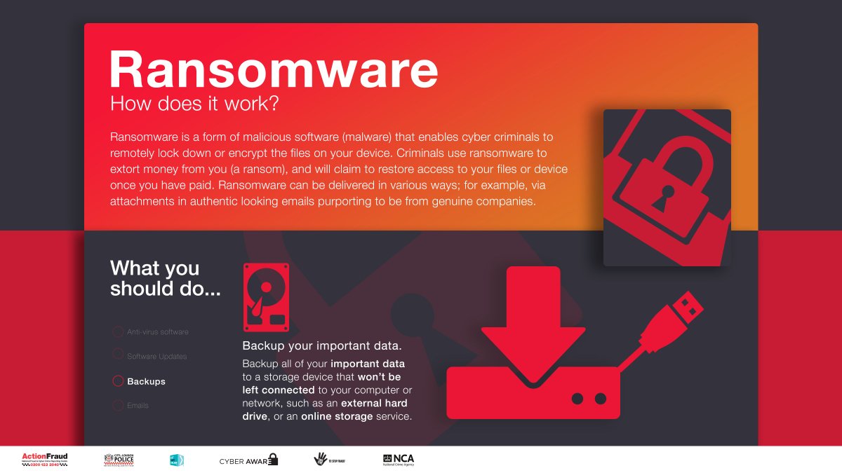 It's important to backup your important data, ideally to an external hard drive westyorkshire.police.uk/BlockTheWebMon… #RansomAware