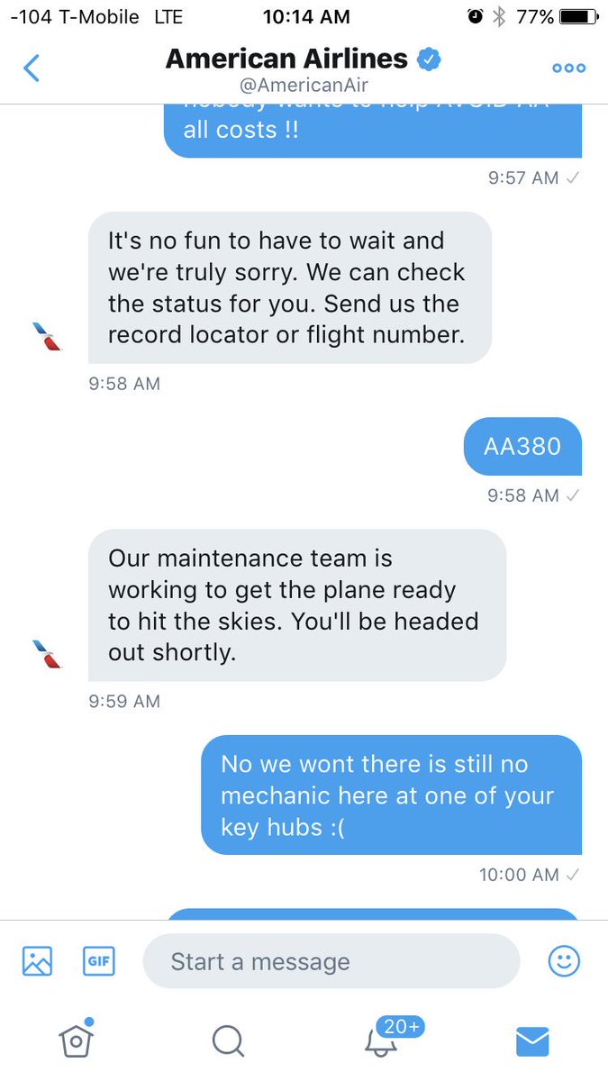 lol my interactions with <a href="/AmericanAir/">americanair</a> you be the judge. Main hub going on 30min delay because of maintenance