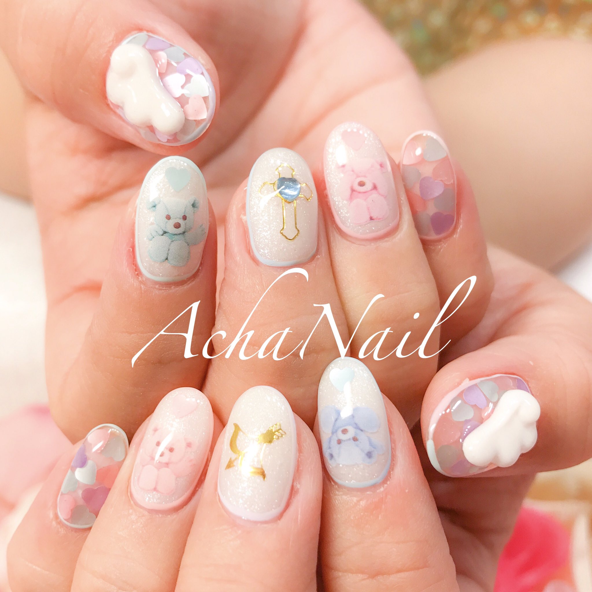 ネイリストasami Achanail ファンシーくまちゃん T Co Ezwgcvddbj テディベア パステルネイル テディベアネイル クマちゃんネイル ホログラムネイル 3dネイル 天使の羽 ゆめかわネイル ネイル ジェルネイル フィルイン 南池袋
