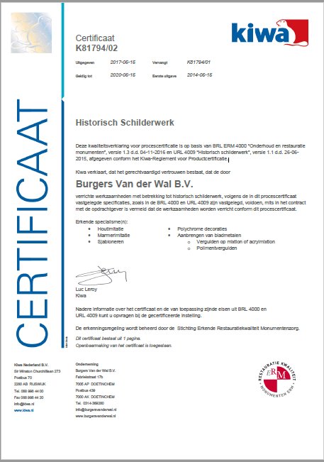 BvdWD's tweet image. Burgers van der Wal heeft opnieuw het certificaat Historisch Schilderwerk ontvangen o.b.v. BRL ERM 4000 en URL 4009.