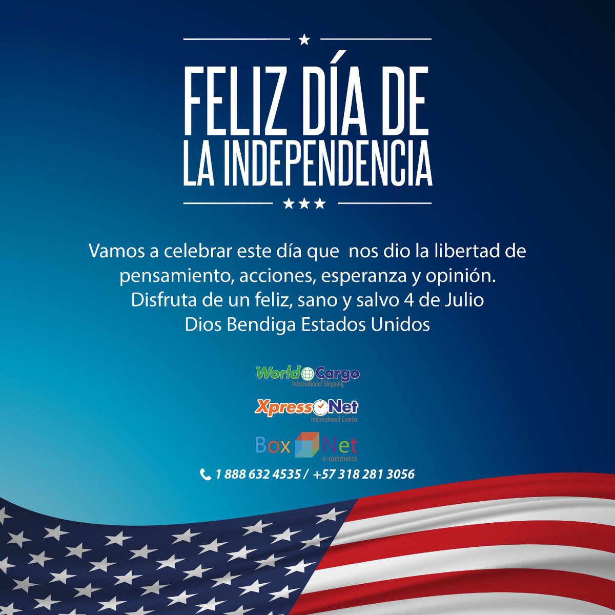 XpressNet_'s tweet image. #xpressnet y #boxnet les desean un feliz #4dejulio  #carga #courier #equipajenoacompañado #miami #usa #wcs #godblessamerica
