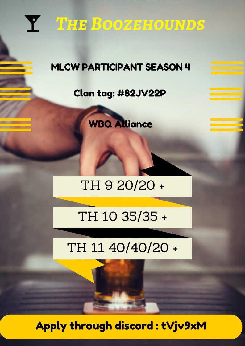 Looking to join a mlcw clan then look no further. The Boozehounds are recruiting for season 4. Rosters are due tomorrow so hurry in.