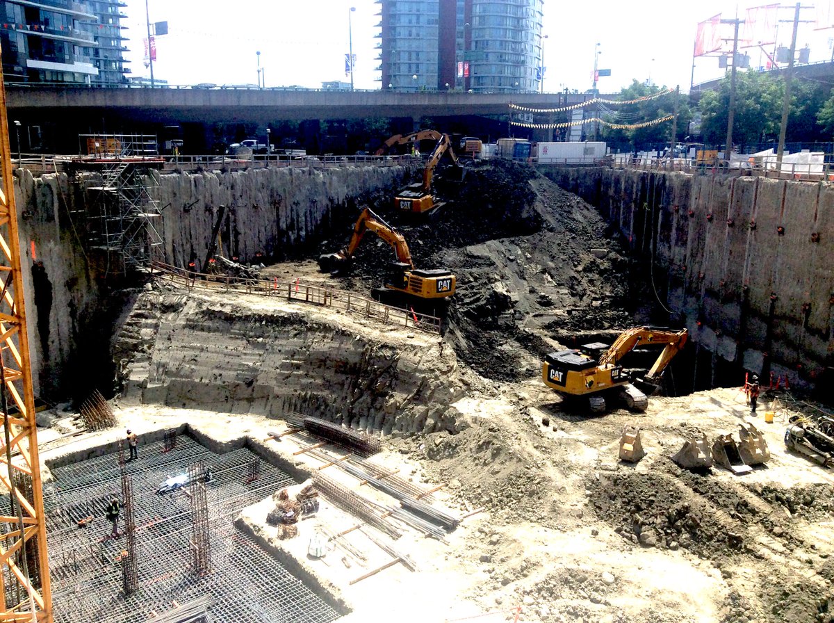 GlotmanSimpson's tweet photo. In-Construction Photo-of-the-Day: Doing some excavation + almost ready to pour one of the elevator core footings at THE ARC! #GSengineers https://t.co/xYwM3VftKR