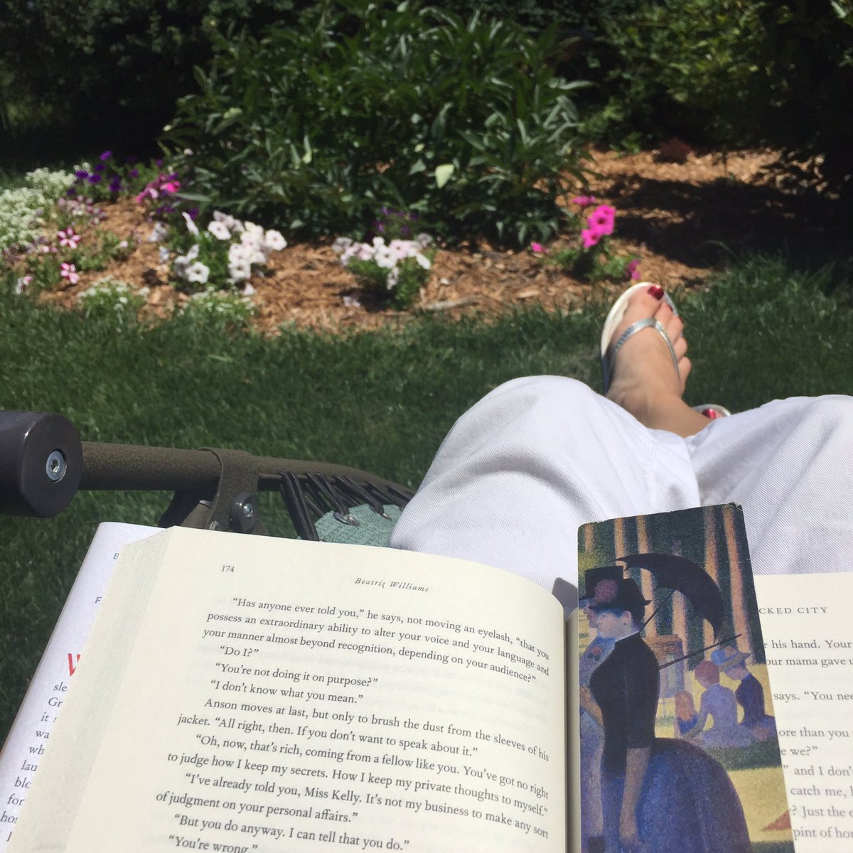krisriggle's tweet photo. I'll be right here until the cookout, with @authorbeatriz and David Sedaris (well, their books) . #readinginthesunshine #withSPF https://t.co/zqKD0OpvqY