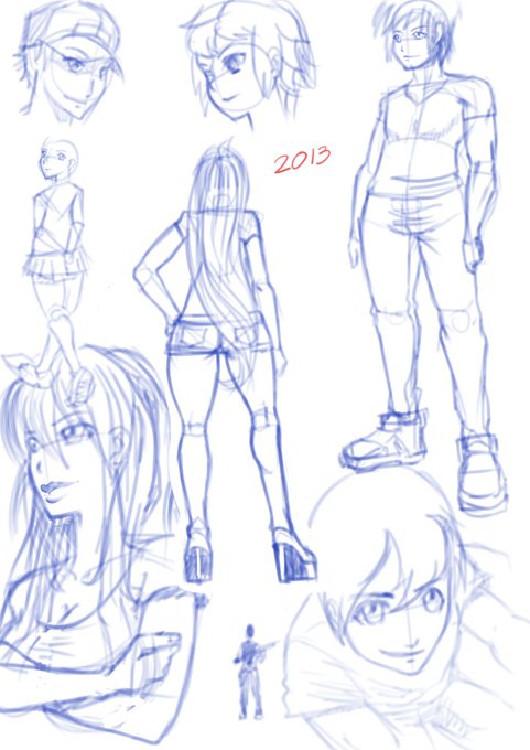 More figure studies &amp; doodles. Also went back and redrew some doodles I did back in 2013. Pretty happy with my improvement so far! ( ' ω ` ) 