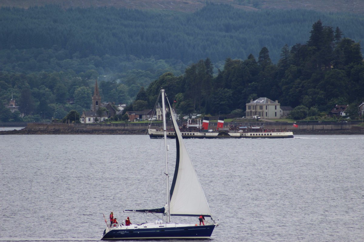 ArgyllSeaGlass's tweet photo. @PS_Waverley , #Oceanis411 Clipper & #ClydeClipper on #LochLong #Argyll today & Cruise Liner #VisionoftheSeas passing #ClochPoint #Sailing https://t.co/DKCDyTL68E